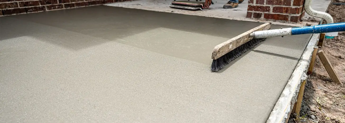 Smoothing Concrete Foundation with a Broom for Driveway Installation