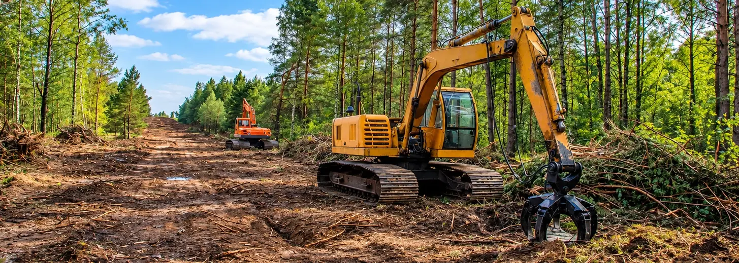 Excavators Clearing Forested Area for Land Clearing Services
